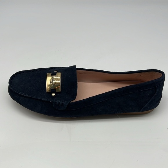 Kate Spade - Carmen Navy Suede Gold Logo Round Toe Driving Loafer Size 8 - Picture 13 of 16